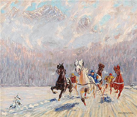 Trabrennen im Winter by Franz Hienl-Merre - Auction record, sale price, and art valuation. Compare with similar artists and explore comparable artworks.