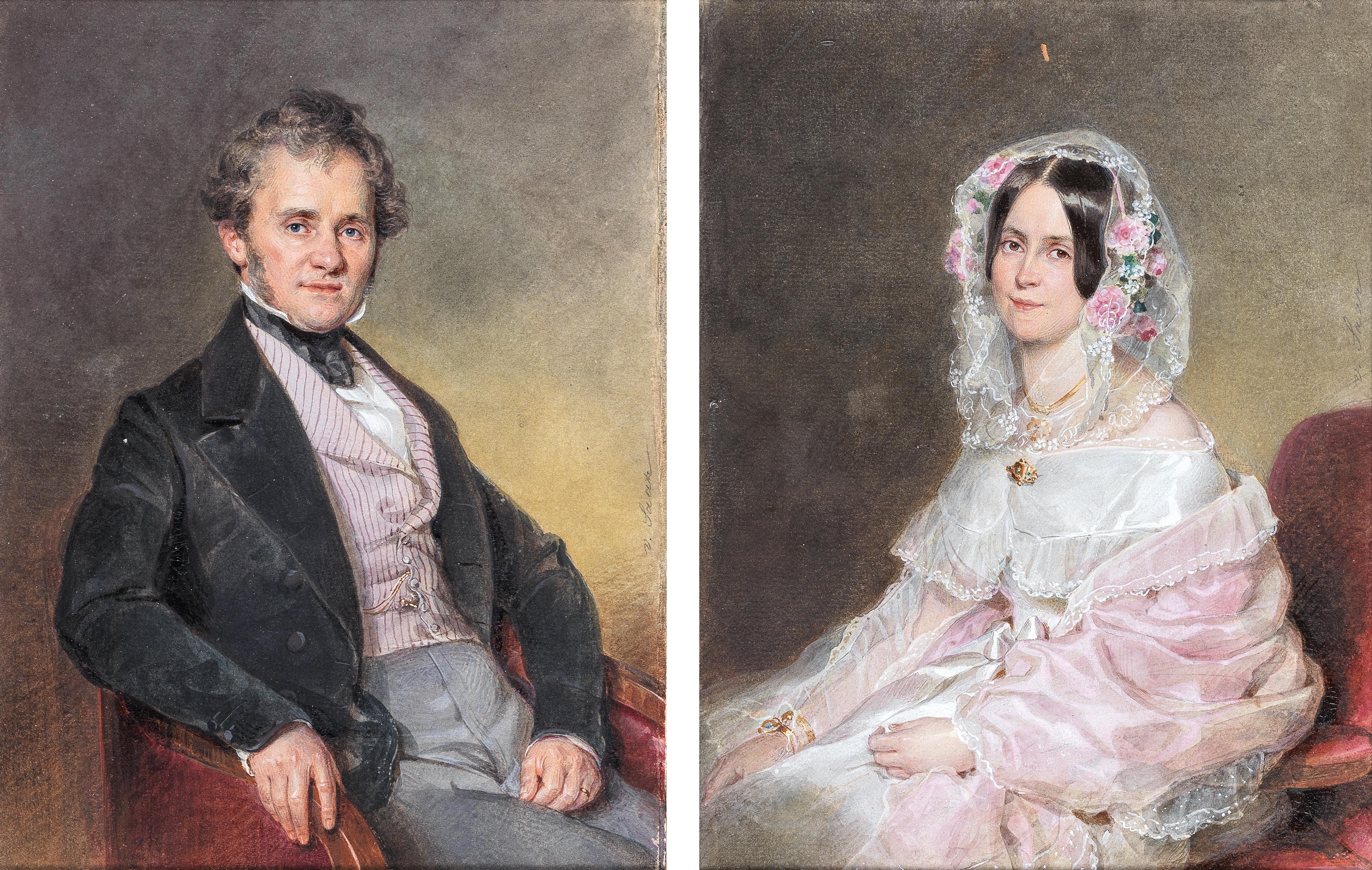 A portrait of a married couple in beautiful Biedermeier costumes (2)