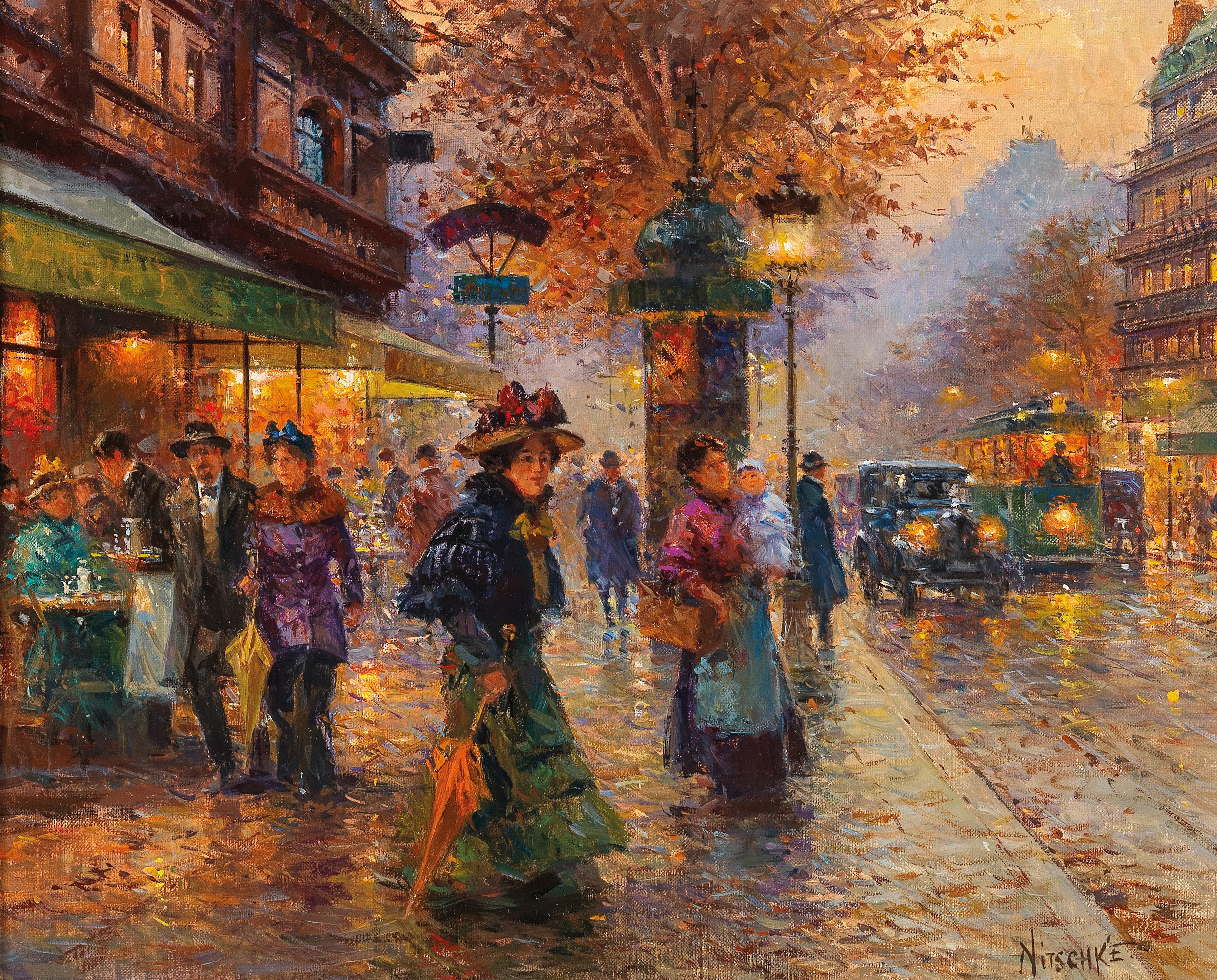 A Lively Scene on the Boulevard at Night by Detlev Nitschke - Auction record, sale price, and art valuation. Compare with similar artists and explore comparable artworks.