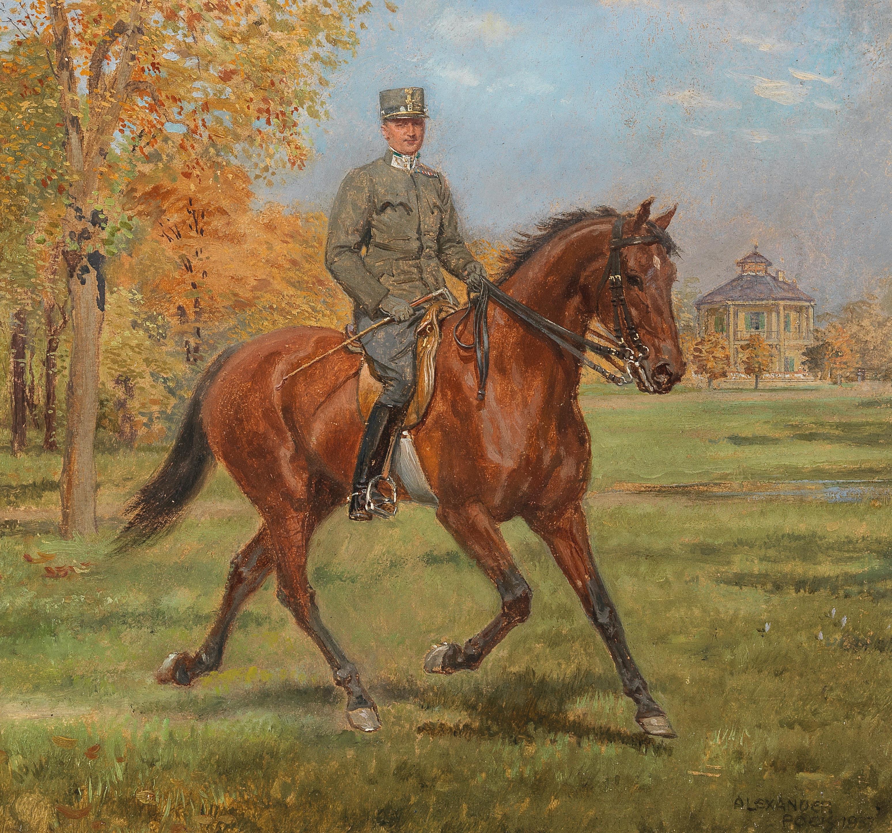 A Soldier on Horseback before the Pleasure Pavilion at the Prater by Alexander Pock - Auction record, sale price, and art valuation. Compare with similar artists and explore comparable artworks.
