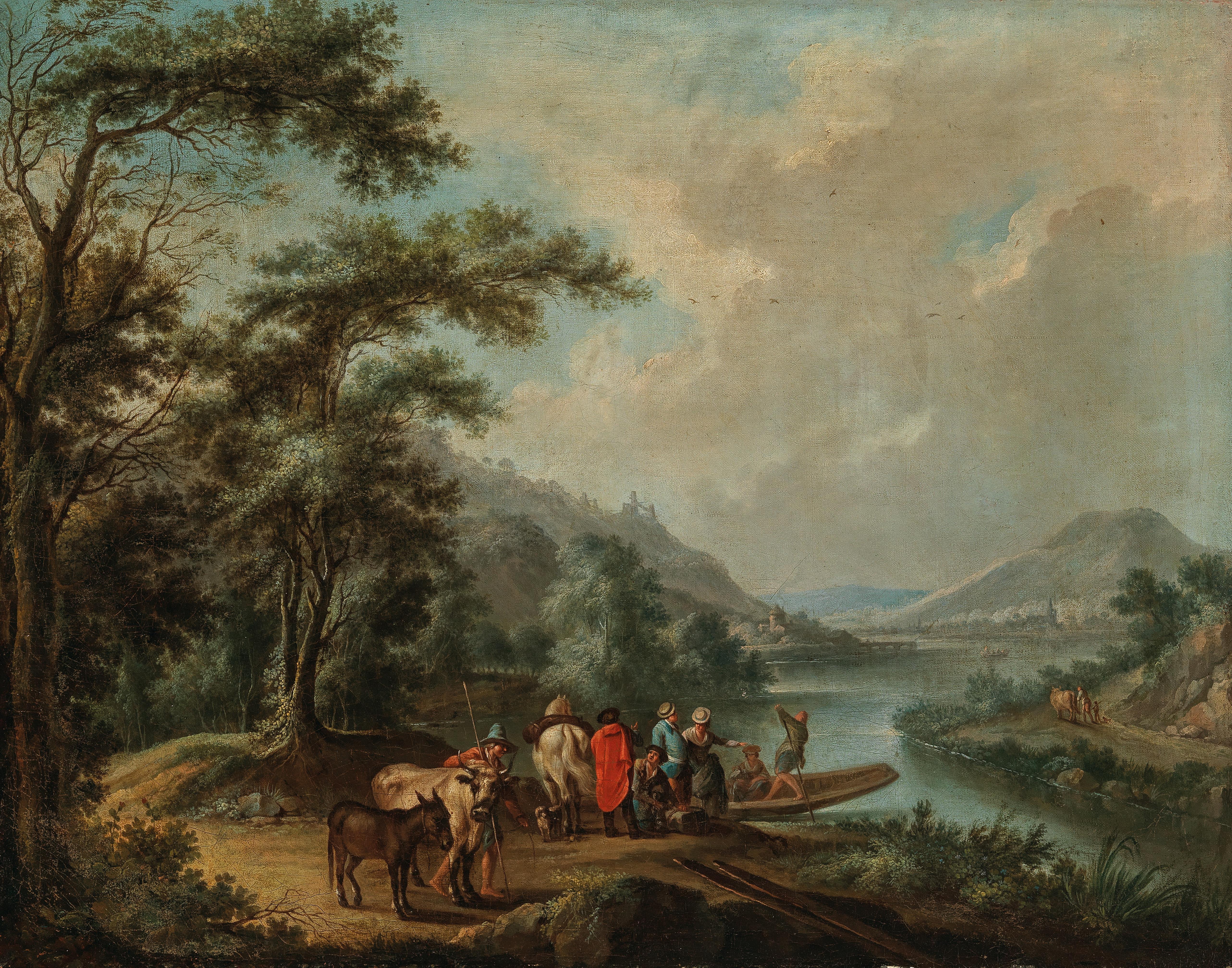 A Rhine landscape with a ferry, near Bonn with the Rolandsbogen, Drachenfels and the island of Nonnenwerth beyond by Christian Georg I Schutz - Auction record, sale price, and art valuation. Compare with similar artists and explore comparable artworks.