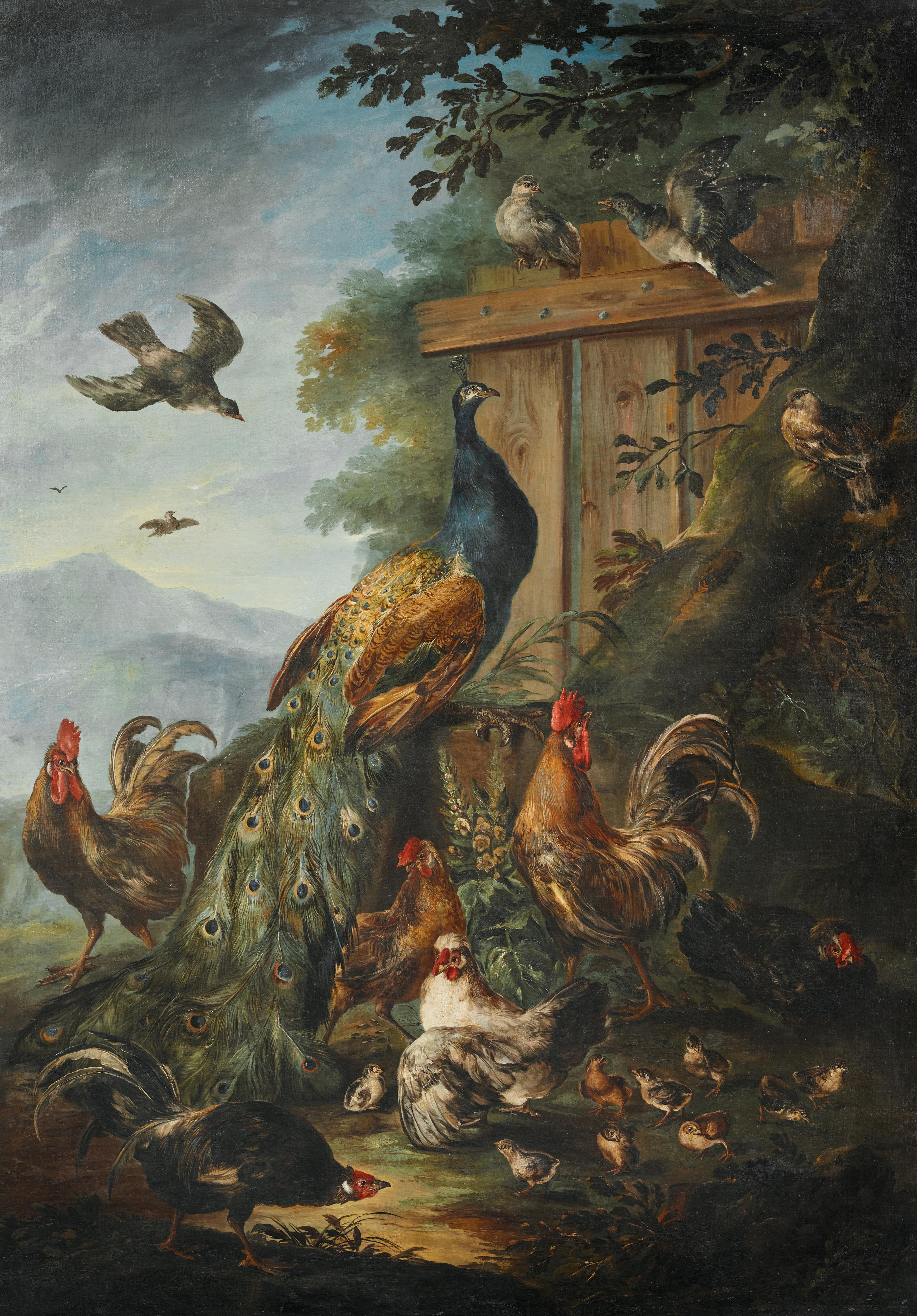 A peacock, cocks, hens and other birds, with a landscape beyond by Giovanni Crivelli - Auction record, sale price, and art valuation. Compare with similar artists and explore comparable artworks.