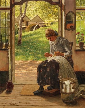 A Young Woman Sewing by Peter Pulm - Auction record, sale price, and art valuation. Compare with similar artists and explore comparable artworks.