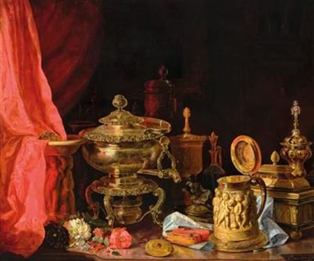Still Life with Flowers, a Tankard with Figural Decor and Samovar