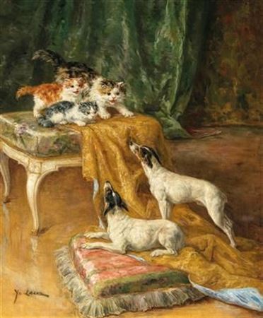 Two Jack Russells and Three Kittens