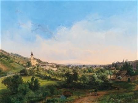 A View of the Churches of Kalksburg and Rodaun at Dawn
