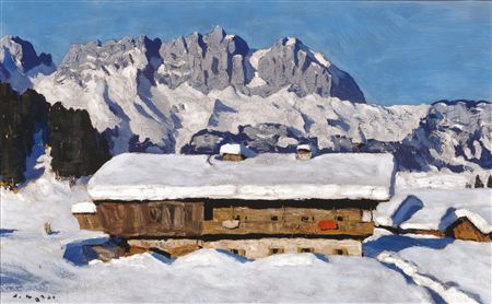 Wilder Kaiser with Farmhouse in the Winter by Alfons Walde - Auction record, sale price, and art valuation. Compare with similar artists and explore comparable artworks.