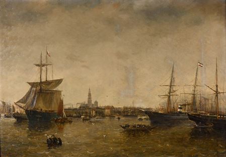View of a port by Louis De Burbure - Auction record, sale price, and art valuation. Compare with similar artists and explore comparable artworks.
