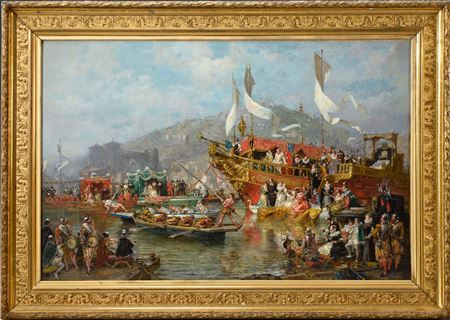 Catherine de Medici attending a nautical joust during her visit to Lyon in 1548