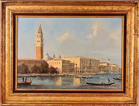Appointed Official Painter of the Navy on January 1, 1977 "Gondolas in Venice with the Campanile"