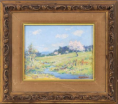 Landscape with apple blossoms.