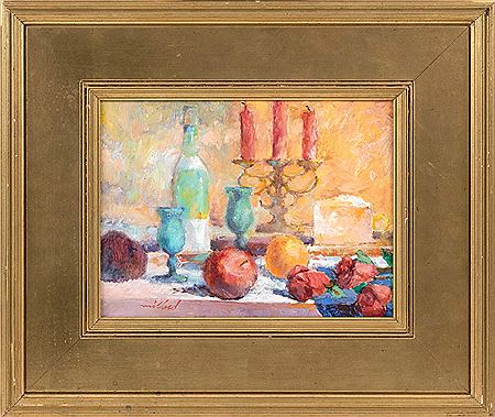 Still life with wedge of cheese.