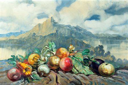 Still life with mountain and lake in the background, 1932