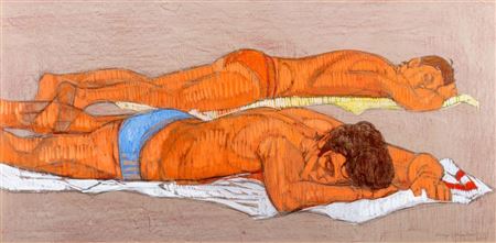 Men lying in the sun, 1985