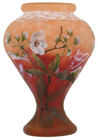 Enameled Cameo Glass Floral Vase