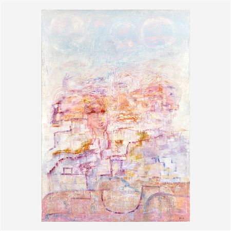 Sample artwork by Ahmed Yacoubi (1928 - 1985), known for colorful, densely abstract compositions - View similar artists and auction records