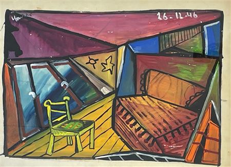"Interior" (1946) by Youri Demeure - Auction record, sale price, and art valuation. Compare with similar artists and explore comparable artworks.