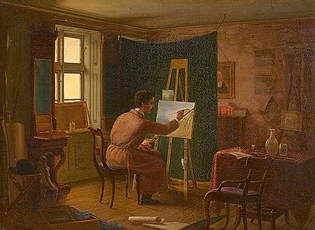 Der Künstler Emil Cordius Orth in seinem Atelier