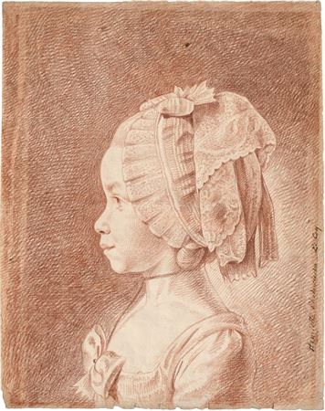Portrait of Juliane Henriette Chodowiecka with a rich lace bonnet in profile to the left, daughter of the artist