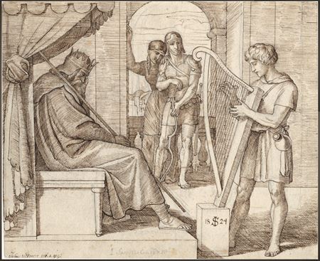 David plays the harp before Saul (1st book of Samuel, 16,23)