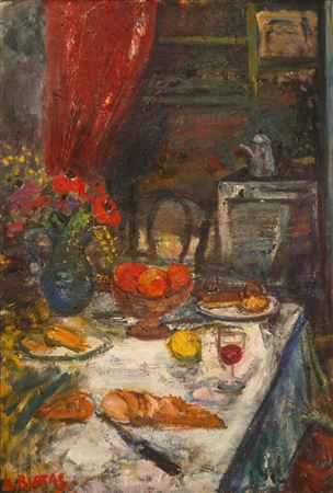 Interior Still Life with Fruits, Flowers, and a Set Table