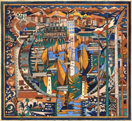Model of the Aubusson tapestry cardboard "Le Port".