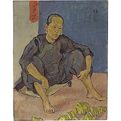 Auf dem Boden sitzende Chinesin