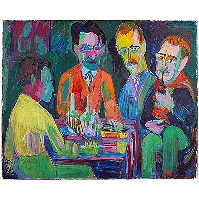 Four figures in the interior - four men at the table