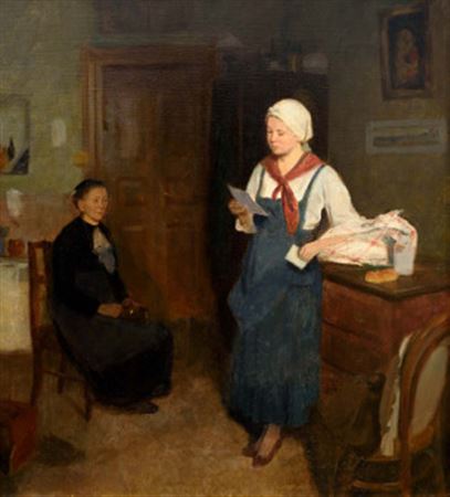 A Young Woman Reading a Letter by Josef Multrus - Auction record, sale price, and art valuation. Compare with similar artists and explore comparable artworks.