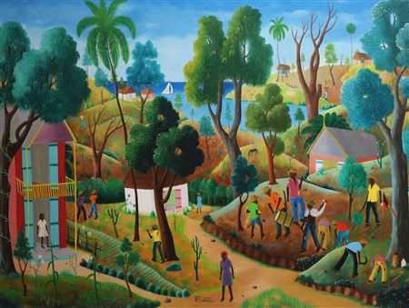 Coastal village with figures