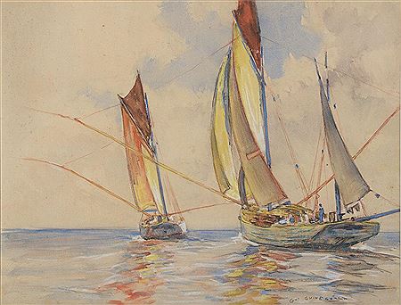 Tuna boats at sea. by Jean Paul Guinegault - Auction record, sale price, and art valuation. Compare with similar artists and explore comparable artworks.