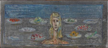 Skisse til Det store bord 1963 by Guy Krohg - Auction record, sale price, and art valuation. Compare with similar artists and explore comparable artworks.