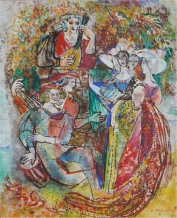 Women and men with lute player 1972 by Thorstein Rittun - Auction record, sale price, and art valuation. Compare with similar artists and explore comparable artworks.