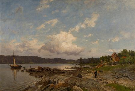 Sample artwork by Morten Muller (1828 - 1911), known for landscape painting of fjords and pine forests, teaching - View similar artists and auction records
