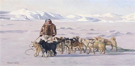 NORTHERN SCENE WITH DOG SLED TEAM