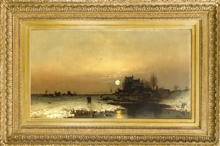 Weite Winterlandschaft bei Vollmond mit Figurenstaffage