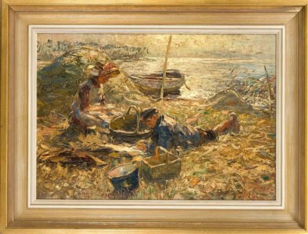 Junges Paar beim Picknick am Seeufer by Piet Leysing - Auction record, sale price, and art valuation. Compare with similar artists and explore comparable artworks.