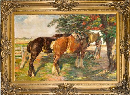 Zwei angebundene Arbeitspferde im Stil von Junghanns by Piet Leysing - Auction record, sale price, and art valuation. Compare with similar artists and explore comparable artworks.