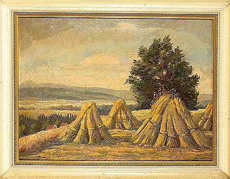 Summer landscape with haystacks