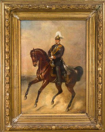Portrait of Emperor Wilhelm I in parade uniform on horseback by Theodor Rabe - Auction record, sale price, and art valuation. Compare with similar artists and explore comparable artworks.