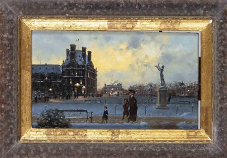 Urban winter scene in the evening light by Hilmar Dillmann - Auction record, sale price, and art valuation. Compare with similar artists and explore comparable artworks.