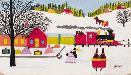 Train Station in Winter by Maud Lewis - Auction record, sale price, and art valuation. Compare with similar artists and explore comparable artworks.