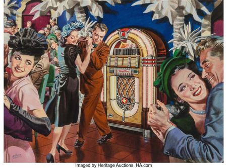 Good Tip for a Good Time, Saturday Evening Post interior illustration for Wurlitzer ad