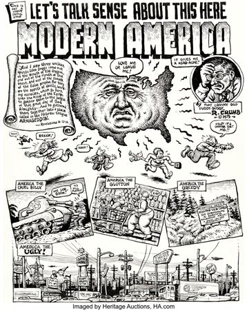 Robert Crumb Arcade the Comics Revue #2 Complete 5-Page Story "Let's Talk Sense about This Here Modern America" Original Art (The Print Mint, 1975)