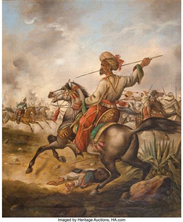 French-Algerian battle paintings after Horace Vernet and Victor-Jean Vincent Adam (four works) by Albert Ernst Muhlig - Auction record, sale price, and art valuation. Compare with similar artists and explore comparable artworks.