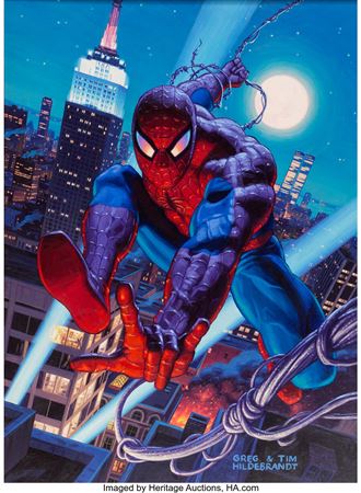 Marvel Masterpieces Holofoil Trading Card #8 Spider-Man Painting Original Art (Fleer, 1994)