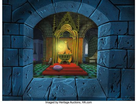 Sleeping Beauty Princess Aurora's Cradle with 3 Good Fairies Concept Painting Original Art