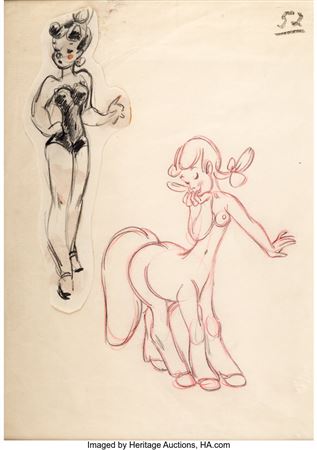 Fantasia Character Concept Drawing of a Centaurette with "Freddy Girl" Drawing