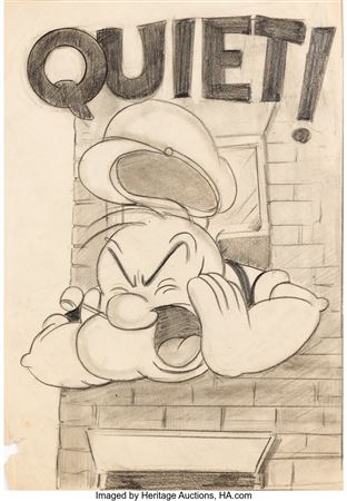 Quiet! Pleeze Popeye Publicity Drawing Original Art
