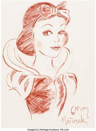 Snow White and the Seven Dwarfs Natural Chalk Portrait